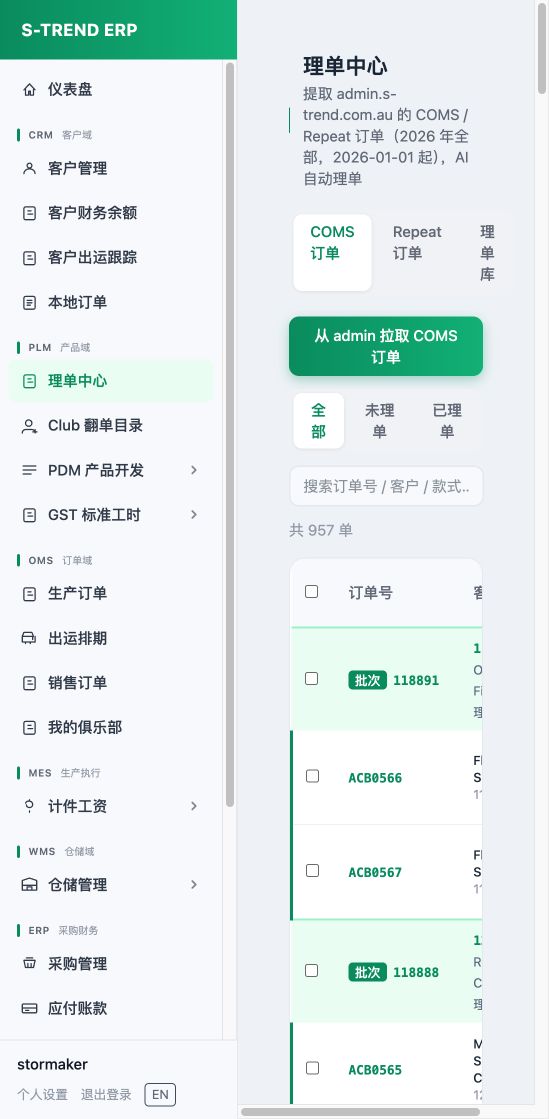 STR ERP 代表界面